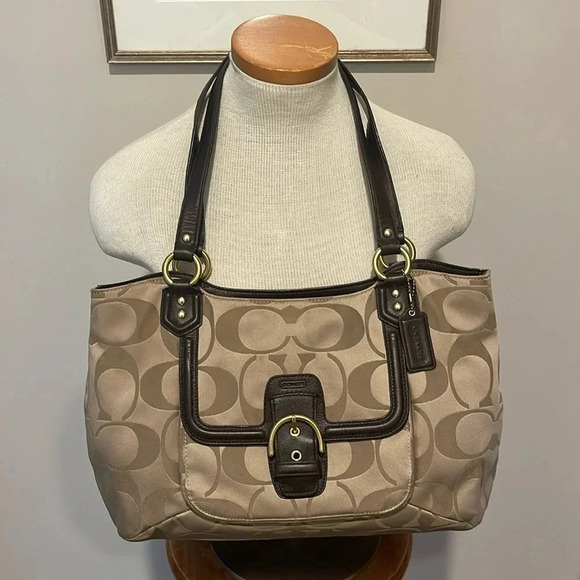 COACH - Campbell Signature Belle Carryall - Khaki/Mahogany - Gently Used!! - Picture 1 of 16